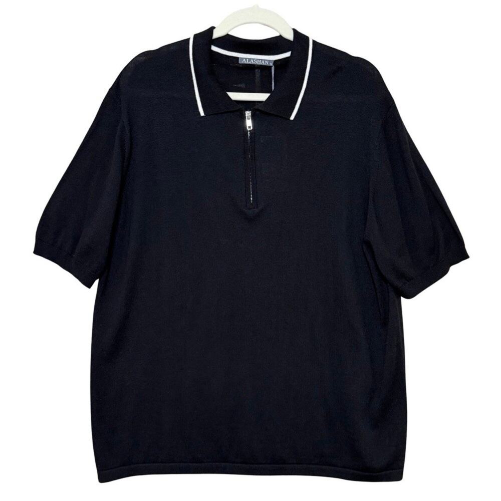 Alashan Cotton Cashmere 1/4 Zip Polo Men's XL Black Tipped Short Sleeve NWT
